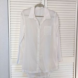 Skin Women's White Sheer Button Down Shirt Long Sleeve Front Pocket Size 3